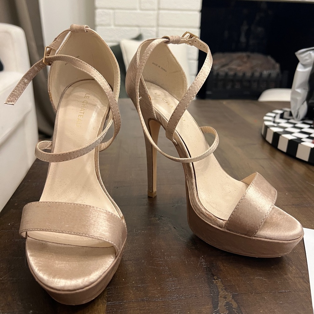 Le Chateau Women's satin Tan Stiletto Heels